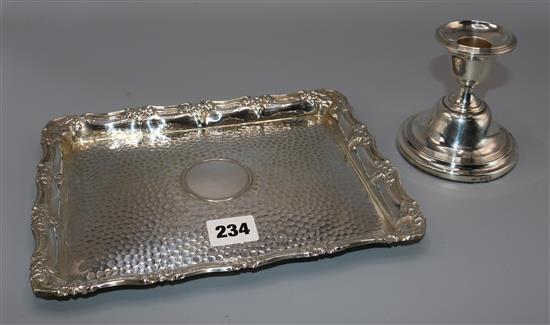 Silver tray and candlestick